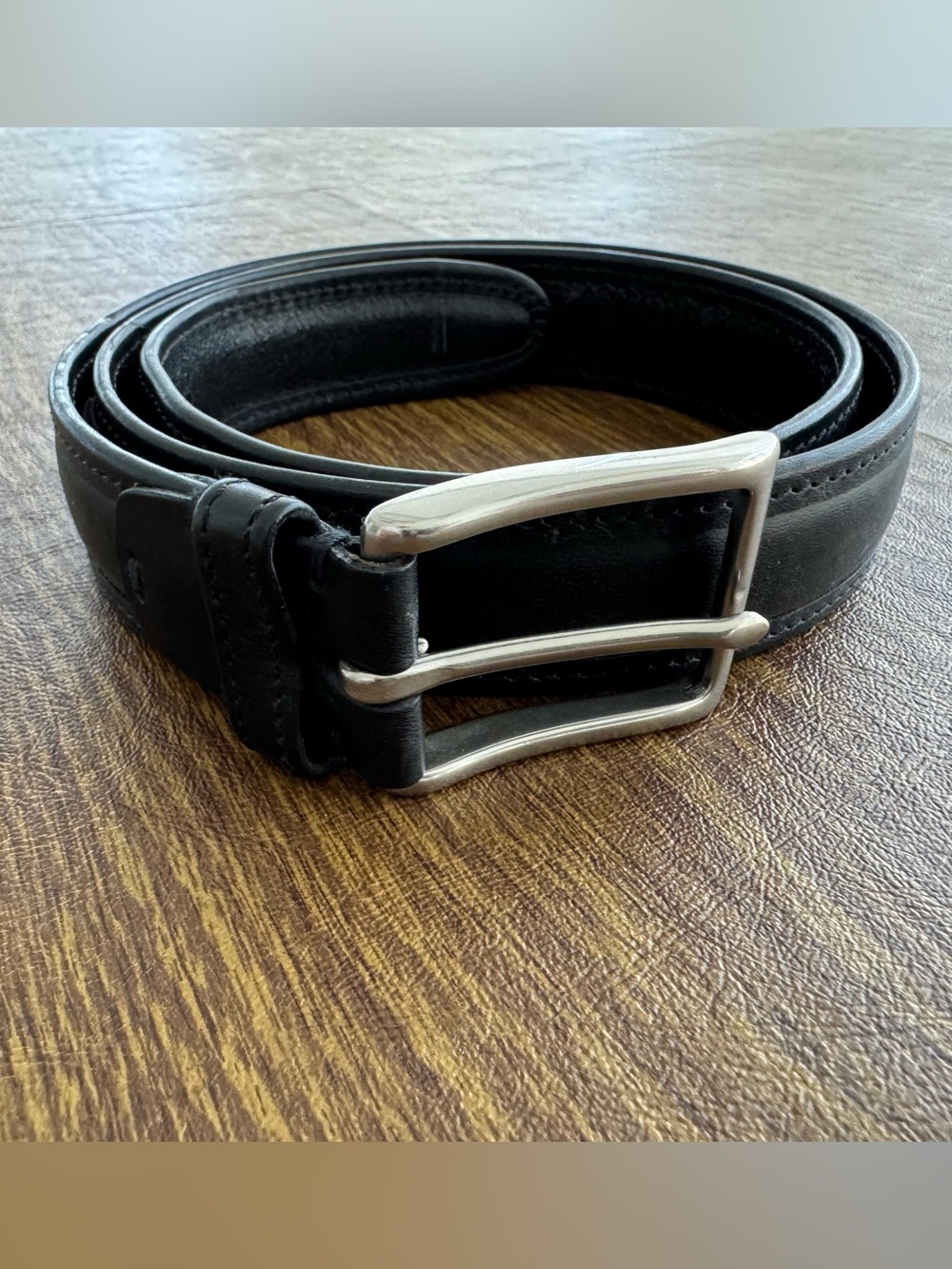 Nordstrom Black Leather Men's Belt with Silver Buckle